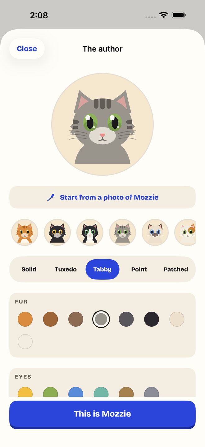 The Portrait Studio: choosing a coat, fur and eye color for the cat’s drawn portrait
